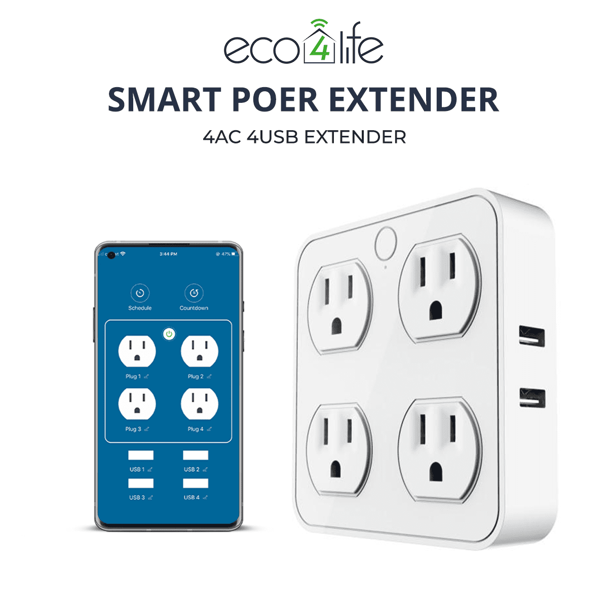 Wireless Wall Tap Smart Plug (4 Outlets,4 USB Ports) - WTP110 – SONICGRACE