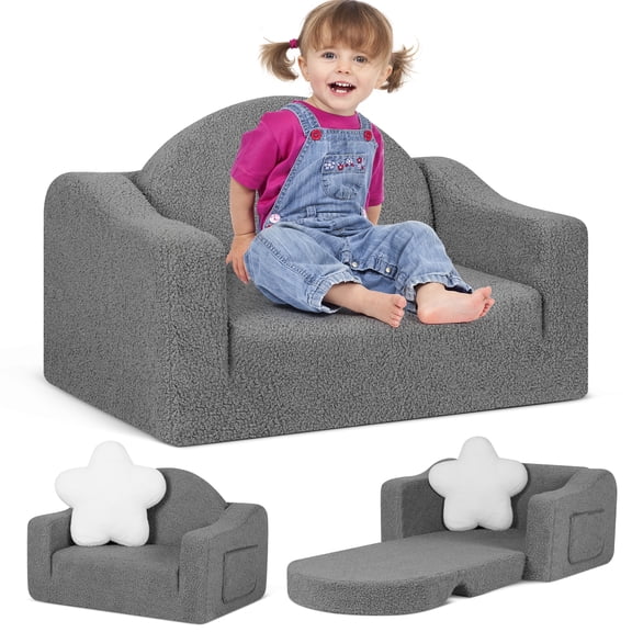babyeap Kids Couch,2-in-1 Soft Toddler Couch Fold Out,Convertible Sofa to Lounger,Gifts for Kids Girl Boys,Dark Gray