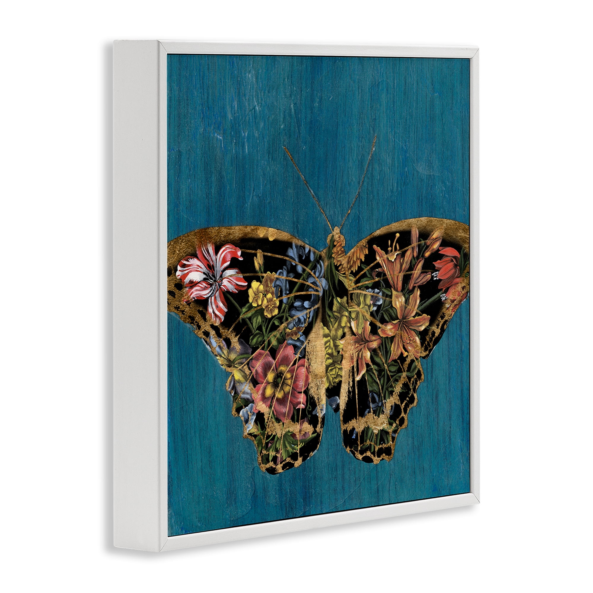Stupell Industries Butterfly with Floral Wings Animals & Insects Painting White Framed Art Print Wall Art, 17 x 17