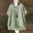 thumbnail image 2 of Short Sleeve Tops for Women Fashion Casual Loose Linen Top Breathable Summer Shirts Mint Green M, 2 of 6