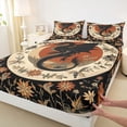 thumbnail image 4 of Feelyou Moon Floral Black Dragon Full Size Sheets for Men Women Kids, Vintage Boho Wildlife Bed Sheets, Black Orange, 4-Piece, 4 of 5