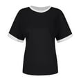 thumbnail image 4 of MIXUE Womens Summer Tops Summer Solid Color Casual Fashion Loose Matching Round Neck Short Sleeve Pullover Tshirts Streetwear,Black,XXL, 4 of 5