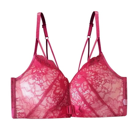 QYZEU Womens Clothes Wireless Adjustable Strap Fashion Front Close Bra T Back Large Seamless Unlined Bra Solid Breathable Bras Soft Comfy Underwear Wine L