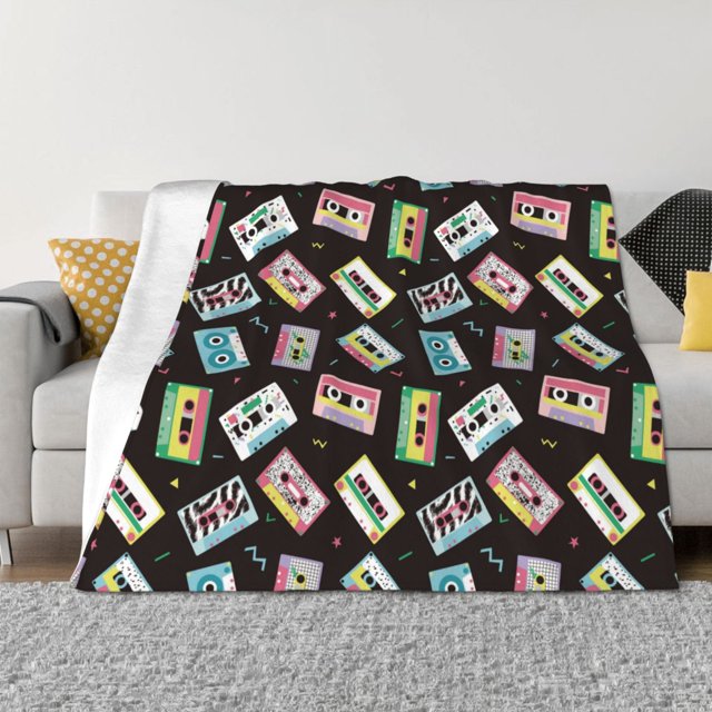 Balery Colorful Retro Tape Manta de Franela con Dibujo, Lujo Ultra Suave y Cálido, Antipelusa y Resistente a las Arrugas para Cama, Sofá, Camping -50"x40"