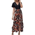 thumbnail image 2 of Jusqu'à 65 % de Réduction! Robes de Mode d'Été pour Femmes 2024 Grande Taille pour Manches Courtes Col en V Boho Imprimé Floral Ceinture Taille Haute Basse à Volants Robe Maxi Cocktail, 2 of 7
