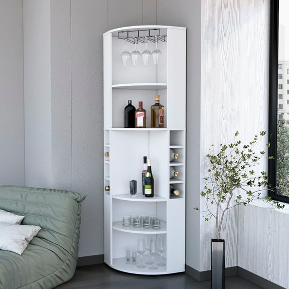 5-shelf White Corner Bar Cabinet For Home - Optimizes Room, And Chic 5 Shelf Entertaining Fits Corners Precisely,
