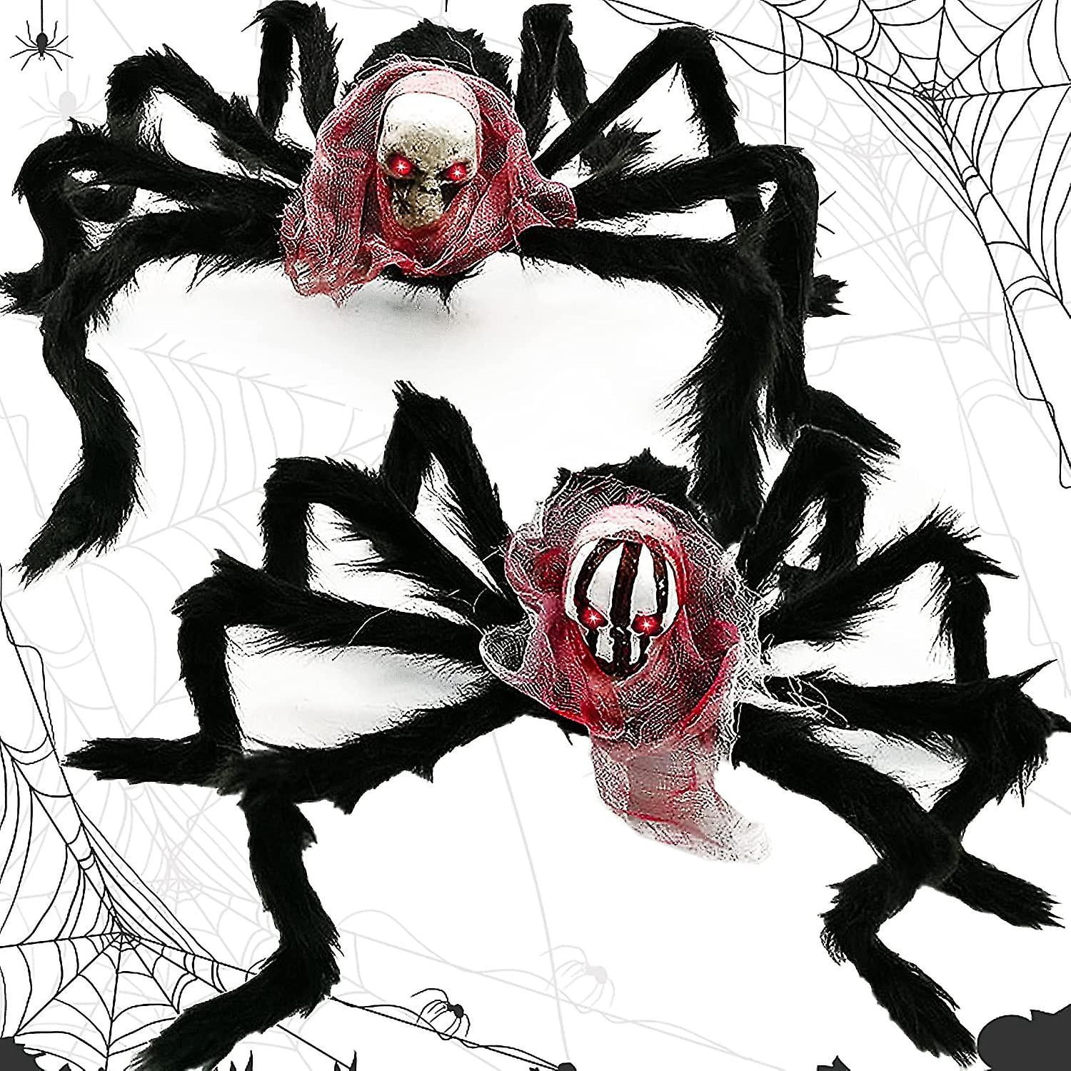 2 Arañas Gigantes De Halloween - Peludas, 90cm Y 75cm, Para Decoración Exterior E Interior De Fiestas