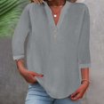 thumbnail image 2 of Women Fashion V Neck Seven Point Sleeve Button Casual Comfortable Top, Including Wash Tips and Sizes, 2 of 6