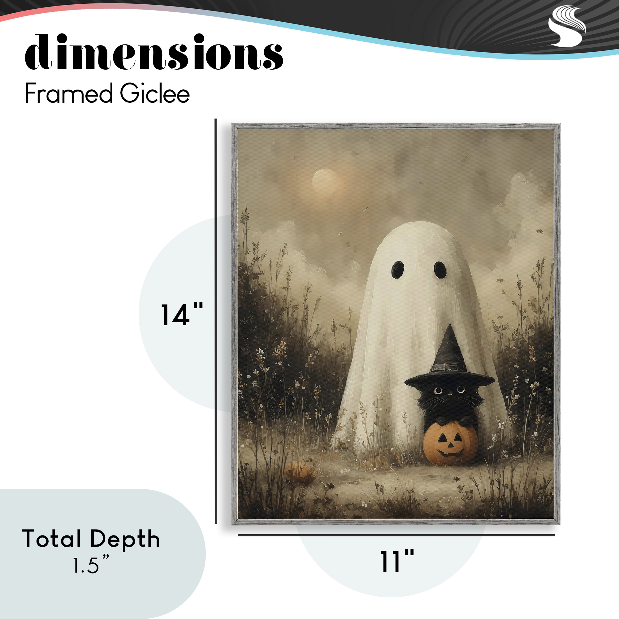 Ghost with Black Kitten Gray Framed Giclee Art, design by Arlington Prints