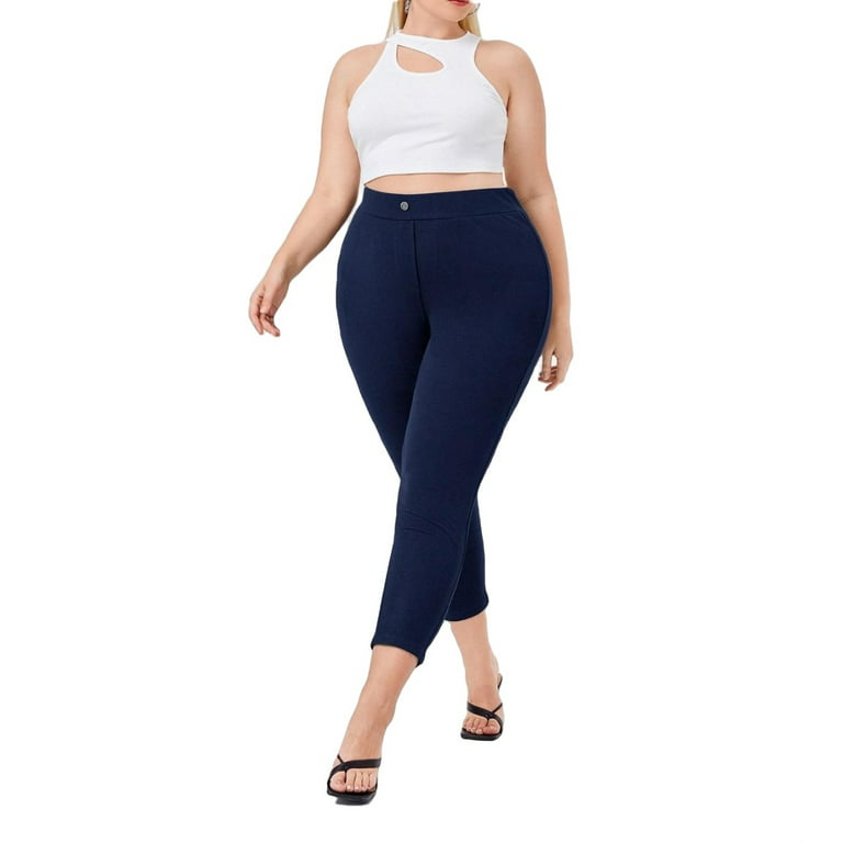 Women's Plus Size Solid High Waist Stretch Cropped Skinny Pants 1XL(14)