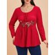 thumbnail image 1 of Camiseta de Aplicación de Flor de Talla Grande Rosegal  Mangas largas de talla grande, 1 of 5
