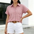 thumbnail image 3 of Iyufng Checkered Blouses for Women Short Sleeve Collared Button-Down Blouses Summer Casual Tops, 3 of 4