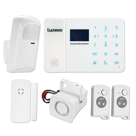 DANMINI 433MHz Wireless GSM SMS Alarm System LCD Screen PIR Motion Sensor Door Sensor Kit With SIM Card Slot Phone App Remote Control Home Burglar Security Alarm