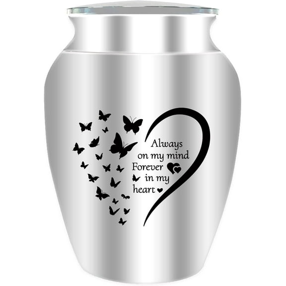 Colorful Small Urn for Ashes Butterfly Mini Urn for Ashes Aluminum Ashes Holder Funeral Cremation Engraved Word with Velvet Bag Memorial Gift for Mom Dad Family 2.6x1.8 Inch Forever in My Heart