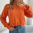 thumbnail image 6 of Lenpel Cropped Sweaters for Women Lantern Long Sleeve Mock Neck Hollow out Crochet Knit Tops Casual Pullover Sweaters(Orange,X-Large), 6 of 7
