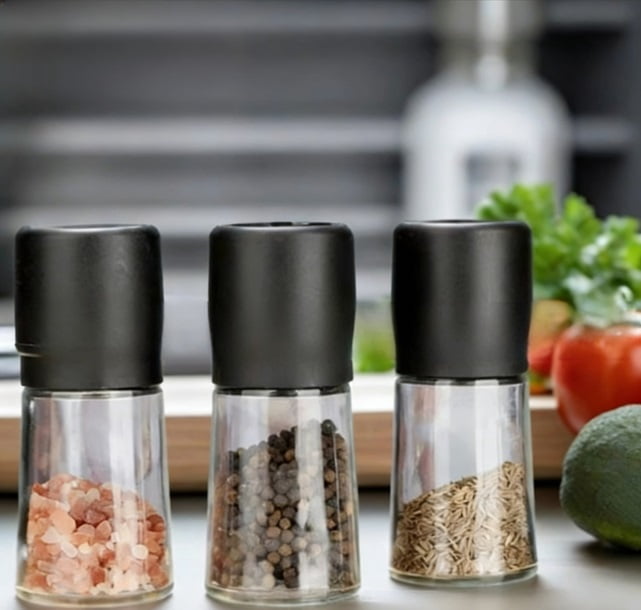 Manual Black Pepper Grinder Set - 2 Pack, Durable and Easy to Clean, Fine Grinding for Even Dispensing
