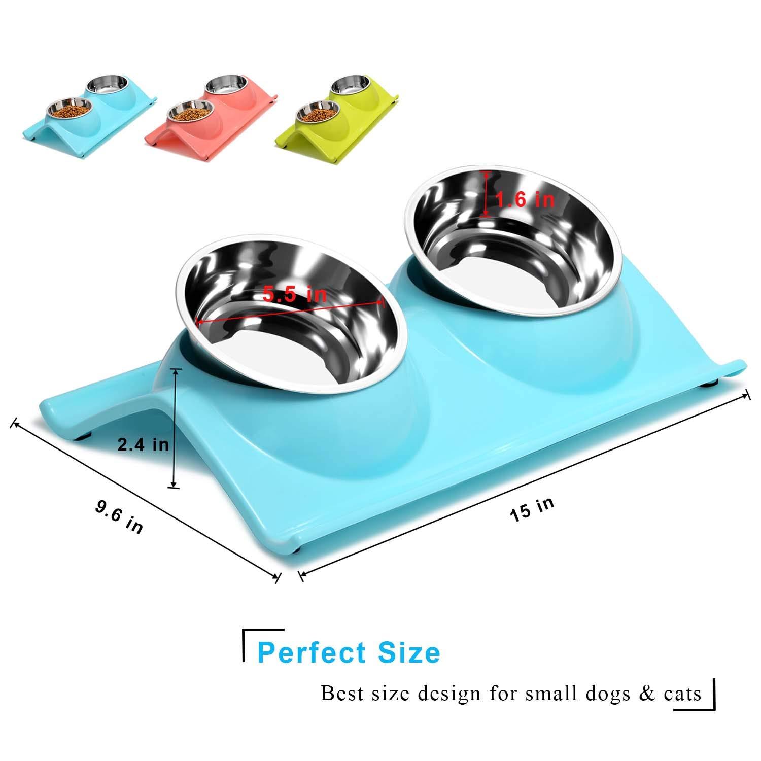 Dog Bowl Double Dog Cat Bowl Premium Stainless Steel Water and Food Raised  Bowls, Pet Feeder Bowls Set with Non-Slip Resin Station for Small Medium