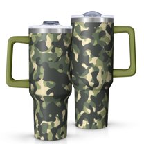 Camouflage 40oz Tumbler– Stainless Steel Insulated Tumbler with Handle and Straw, Large Capacity Travel Cup for Hot & Cold Drinks