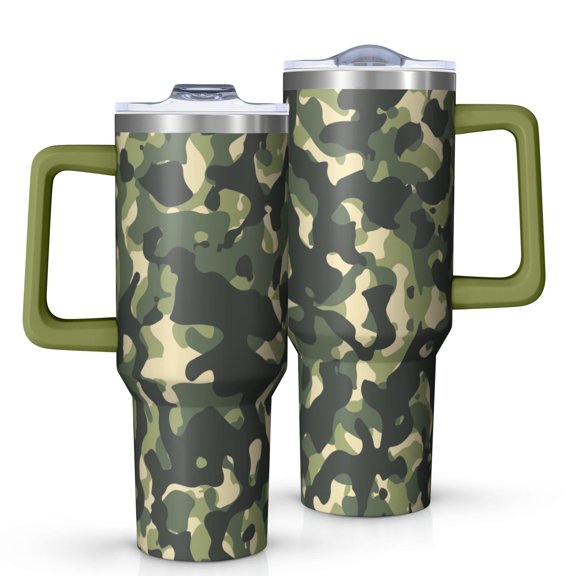 Camouflage 40oz Tumbler– Stainless Steel Insulated Tumbler with Handle and Straw, Large Capacity Travel Cup for Hot & Cold Drinks