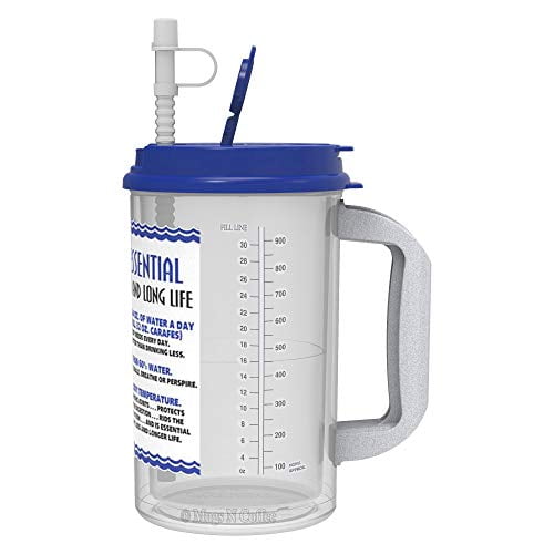 32 oz Insulated Cold Drink Hospital Mug with Blue Lid Water Essential