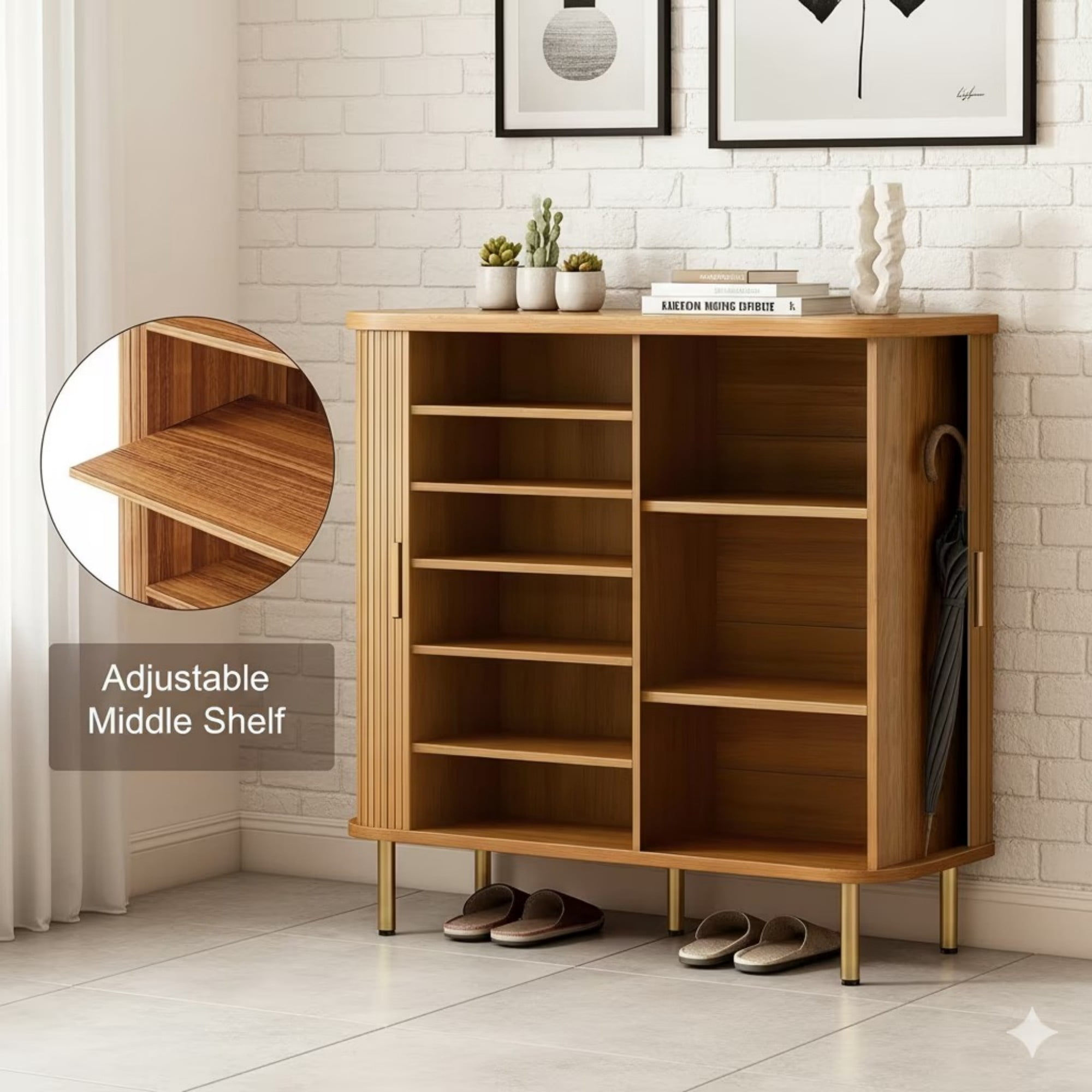47.24"W Shoe Storage Cabinet with Sliding Door, 6 Tier Adjustable Shoe Rack, Mid Century Modern Entryway Organizer, Yellow