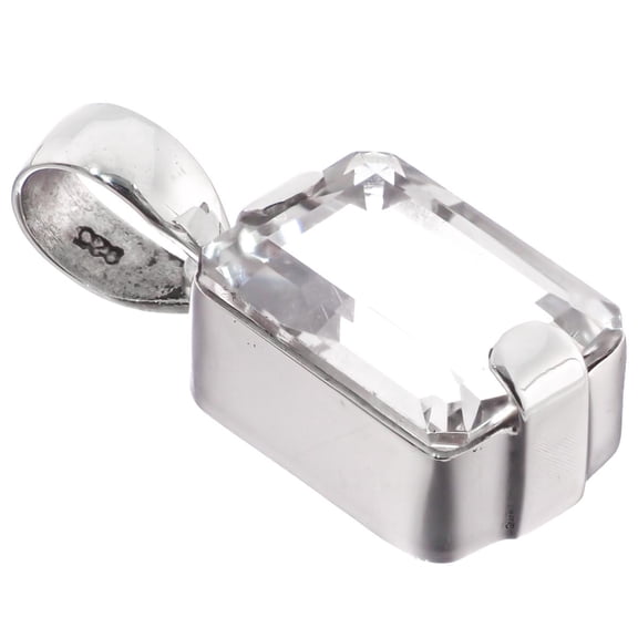 Large Sparkling Clear Crystal Quartz Gem 925 Sterling Silver Pendant, 1"