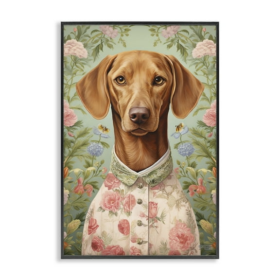 Stupell Industries Tropical Florals Dog Animals & Insects Painting Black Framed Art Print Wall Art, 12 x 18