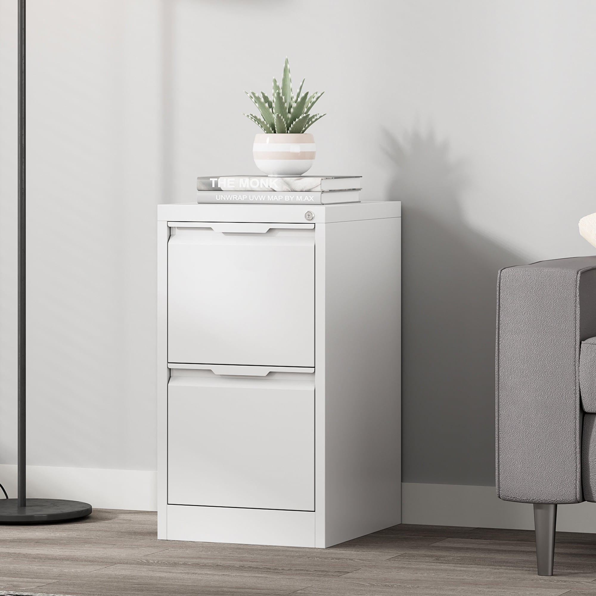 Coolsun 2 Drawer File Cabinets with Lock, Small Filing Cabinets for Home Office, Metal Vertical File Cabinets, Under Desk File Cabinet Organizer for Legal/Letter Size File, Easy Assembly