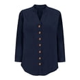 thumbnail image 4 of Outfmvch Womens Button Up Shirts Cotton Linen Loose Gauze Tunics Casual Tunic Tops Button Down Shirts for Women Cotton Dress Shirt Roll Up Short Sleeve Navy S, 4 of 5