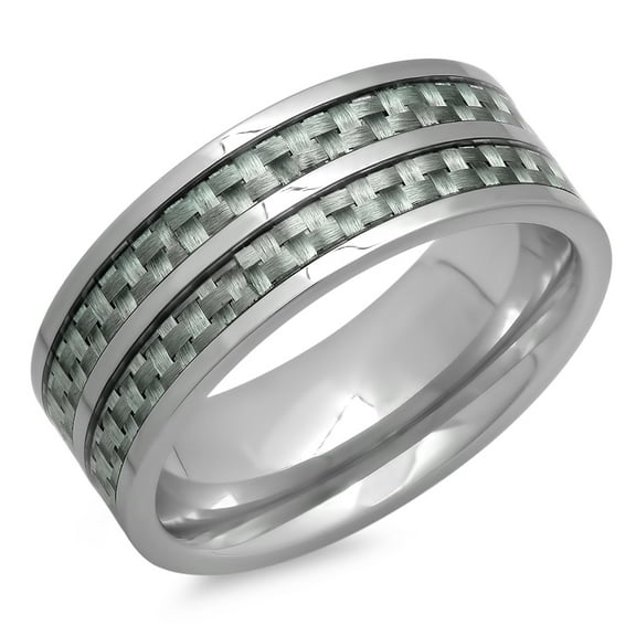 Men's Stainless Steel and White Carbon Fiber Ring