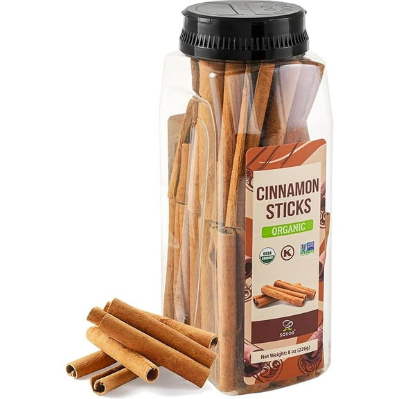 Soeos Organic Cinnamon Sticks, 8 oz (226g), 100% Raw, Non-GMO, Kosher Certified, Cinnamon Seasoning Spice for Coffee, Baking, Cooking and Beverages