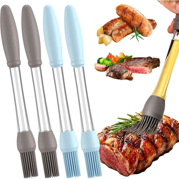 Food-Grade Silicone Basting Brush Set with Hollow Handle for Oil Storage, Heat-Resistant up to 450°F, for Cooking, Bbq, Barbecue, Grilling, And Baking, Easy Clean, , 4X Silicone Grill Brushes