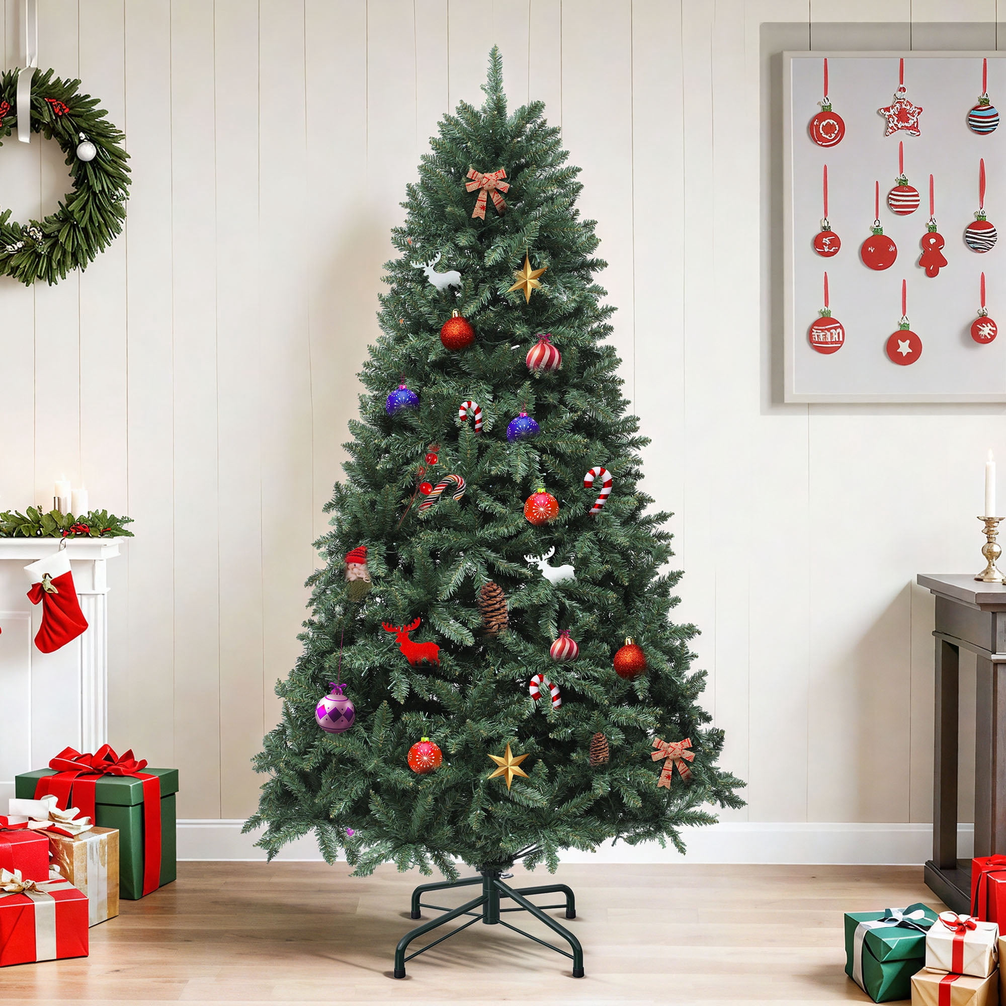 Uforic 6ft Pre-lit Spruce Hinged Artificial Christmas Tree with 1399 Tips & 300 LED Lights, Remote Control, Green