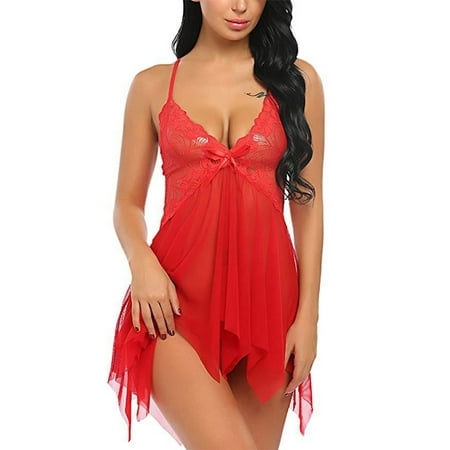 

GXFC 2Pcs Women Babydoll Nightgown Chemises Lace Modal Sleepwear V-Neck Full Slip Sleep Dress