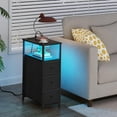 thumbnail image 4 of PrimeCook Shop Narrow LED Night Stand with Charging Station, Slim End Table with Plugins, Tall Side Table with 3 Fabric Drawer, Small Bedside Table with Storage, Set of 2, for Living Room, Black, 4 of 16