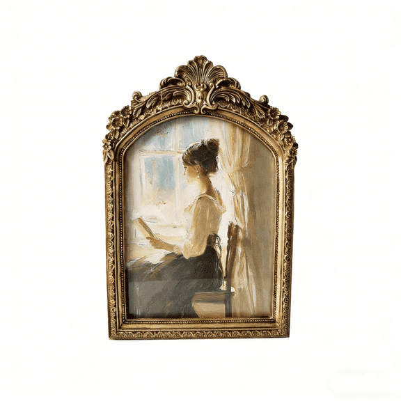 Vintage Framed Wall Art for Bedroom Dining Room Decor, Classical Canvas Prints with Arched Picture Frame for Home Office Living Room Decoration,4x6