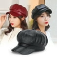 thumbnail image 4 of US 1-2Pc Women's PU Leather Plain Newsboy Cap Cabbie Visor Painter Hat Beret Hat, 4 of 5
