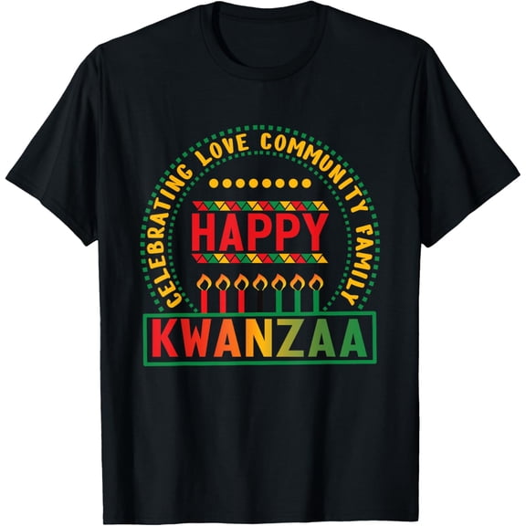 Happy Kwanzaa - Kinara Candles - Christmas African Holiday T-ShirtMen and women, Black T-shirt, size: Extra large