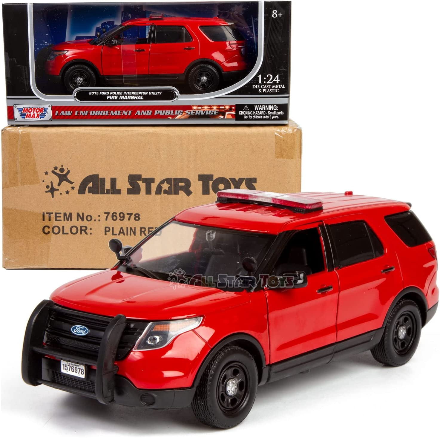 2015 Ford Police Interceptor Utility "Fire Marshal" Plain Red 1/24 Diecast Model Car by Motormax