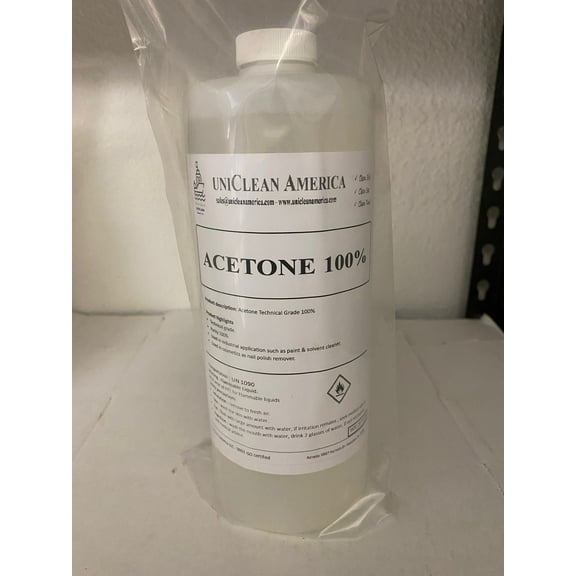 Acetone 100% pure - UniClean America Acetone with No Addtives - Made in USA - Size 16 fl oz