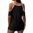 thumbnail image 4 of Pompotops Mode Femmes Manches Courtes Épaules Dénudées Col Rond Hauts Décontractés T-shirt Blouse, 4 of 8