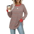thumbnail image 2 of HAiming Womens Tunic Tops Striped Long Sleeve Round Neck Thumb Hole Shirts 2025 Fall Casual Loose Comfortable Blouse, 2 of 7