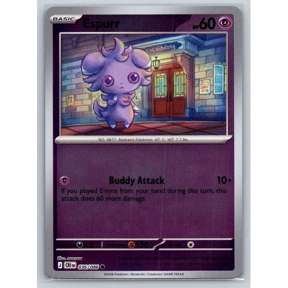 Pokémon Espurr ME04 Chaos Rising 2026 Common Reverse Holo #036/086 Trading Card