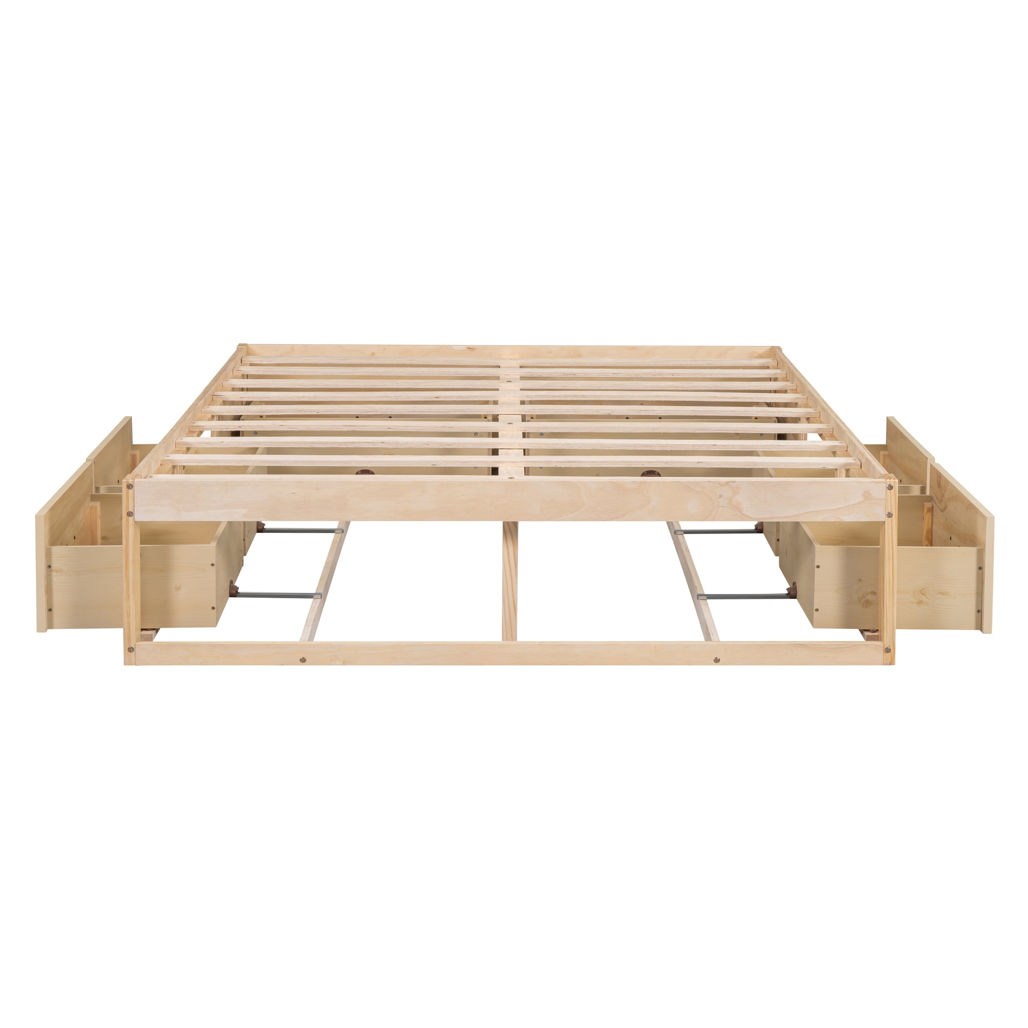 Euroco Wood Queen Size Platform Bed with 6 Drawers for Kids Teens Adults, Antique Natural