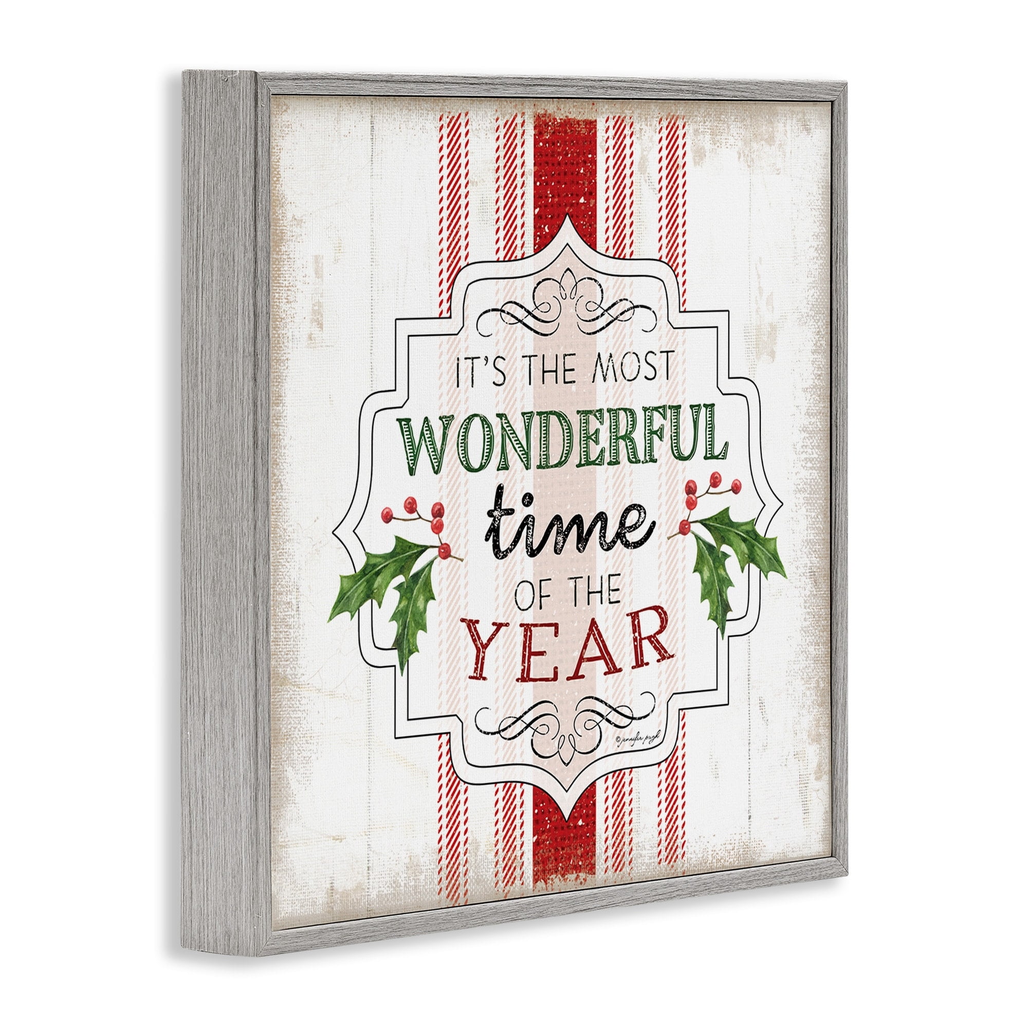 Festive Holiday Quote Holly Sprig Rustic Stripes Inspirational Graphic Art Framed Art Print Wall Art