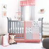 The Peanut Shell 4 Piece Baby Crib Bedding Set - Uptown Girl Coral and Grey Giraffe Patchwork - 100% Cotton Fabrics