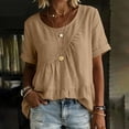 thumbnail image 5 of Zedker Womens Puff Sleeve Babydoll Tops Summer Flowy Pleated Cotton T-Shirts Casual Loose Fit Cute Blouse Coffee L, 5 of 9