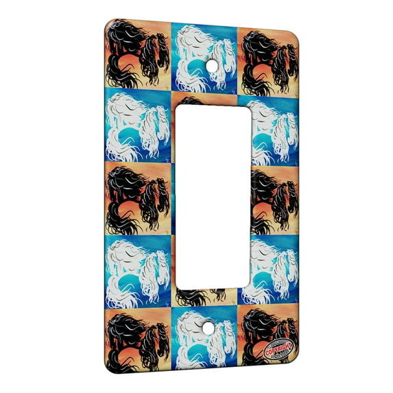 KuzmarK™ 1 Gang Rocker Wall Plate - Abstract Andalusians Horse Pattern Art Every