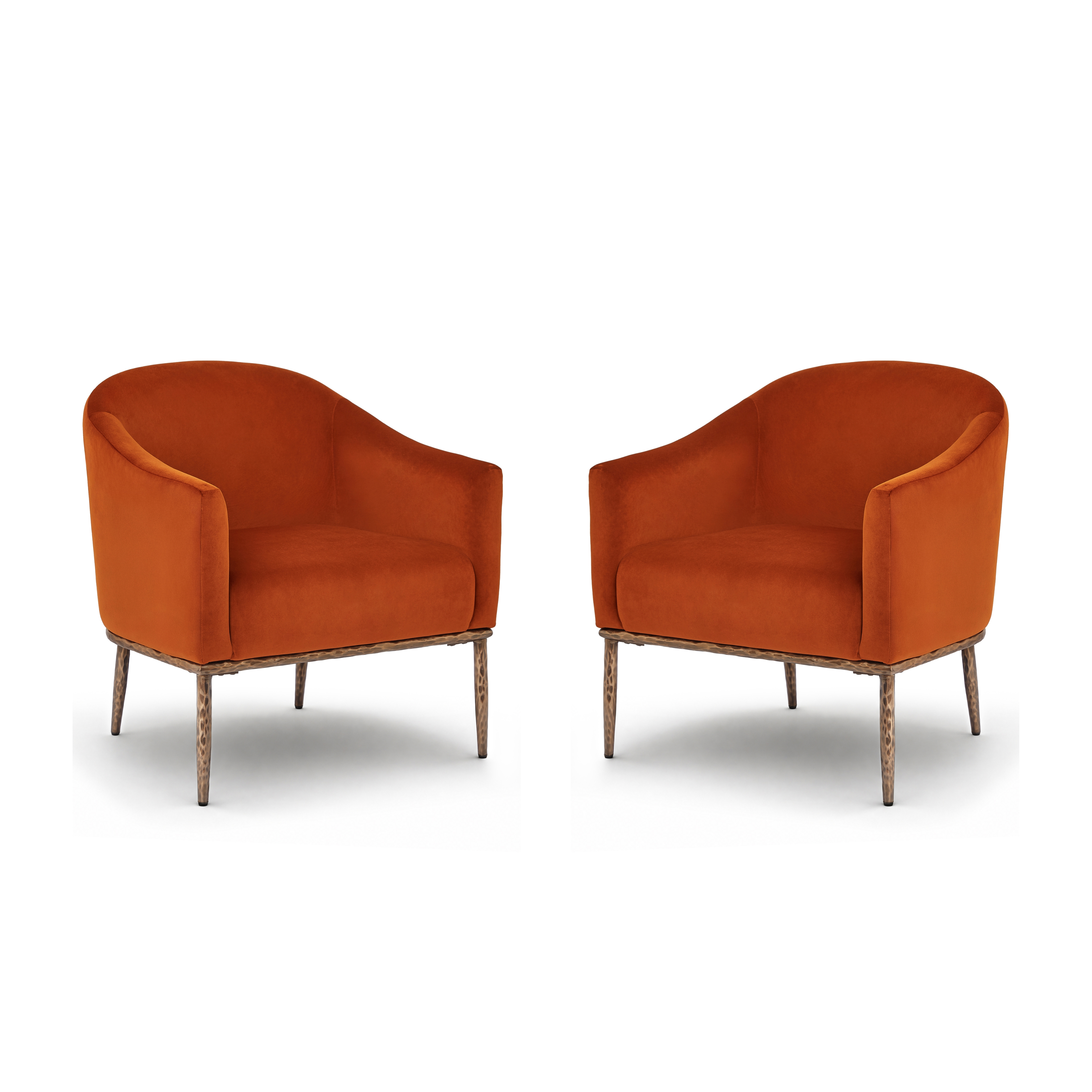 Euroco Modern Barrel Accent Chair Set of 2, Chenille Upholstered Armchair with Hammered-Texture Metal Base for Living Room,Burnt Orange