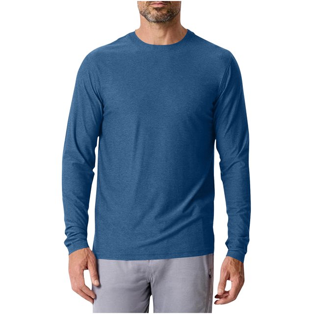 yoeyez Men's Sun Protection Shirts Solid Color Long Sleeve Sunscreen Shirt Lightweight Breathable Spf Rash Guard for Fishing Hiking Swimming Running Blue,2XL